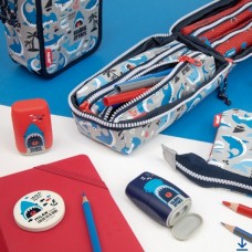 Kit with 4 filled pencil cases Shark Attack, red